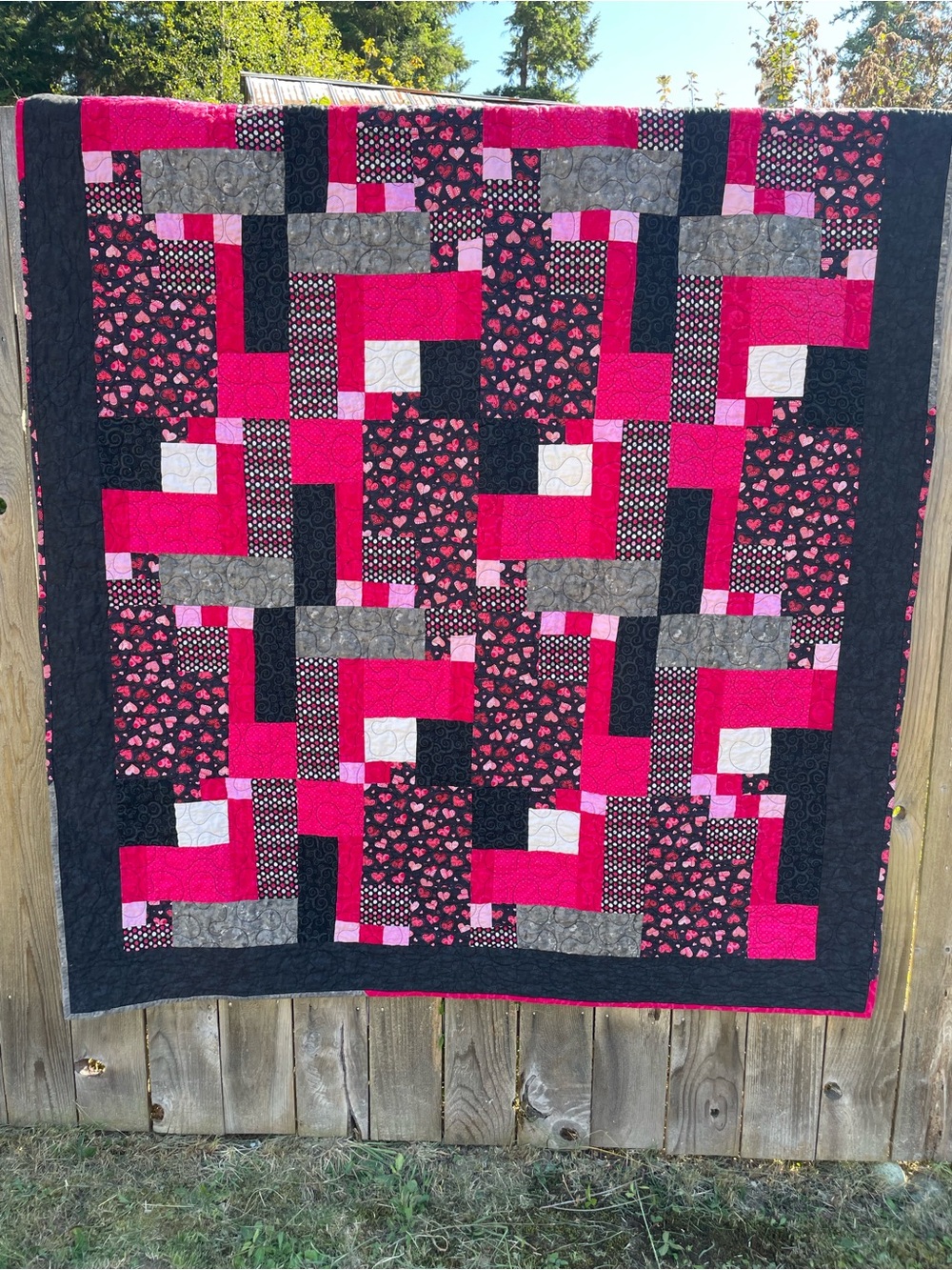 Handmade Black & Hot Pink Patchwork Quilt - Brand Unspecified